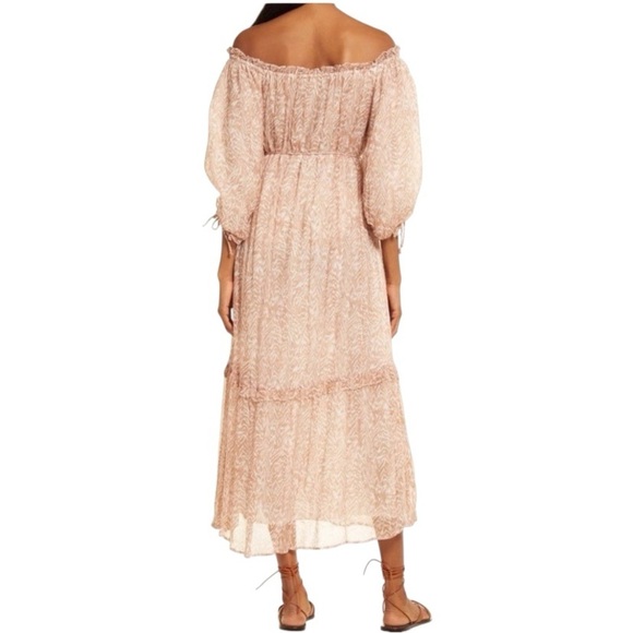 Cleobella Saige Ankle rose Pink Off-Shoulder poof sleeve ruffle Dress Soft girl - Picture 3 of 10